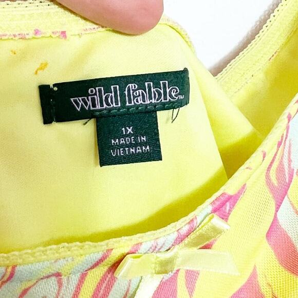 WILD FABLE WOMEN'S YELLOW MARBLE MESH BODYCON ELASTIC WAIST MINI SKIRT NEW 1X - Picture 5 of 9